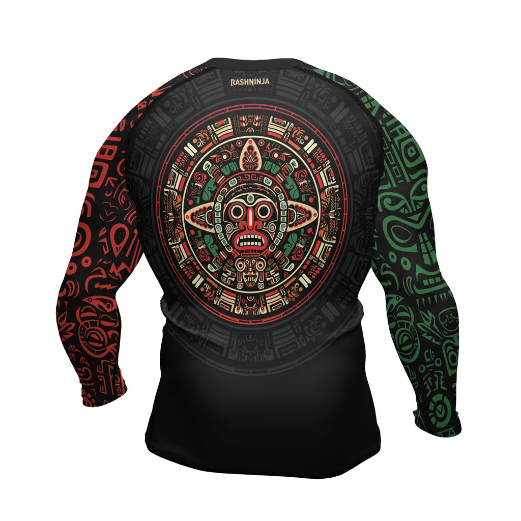 Rashninja Aztec Red & Green Sun Stone Men's Long Sleeve Rash Guard