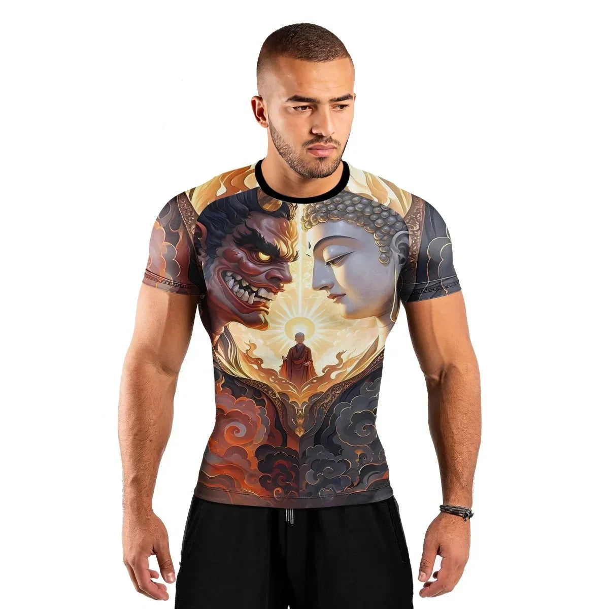 Buddha And Demon Men's Short Sleeve Rash Guard