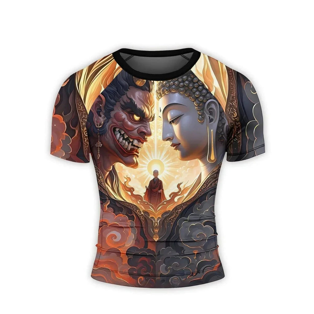 Buddha And Demon Men's Short Sleeve Rash Guard