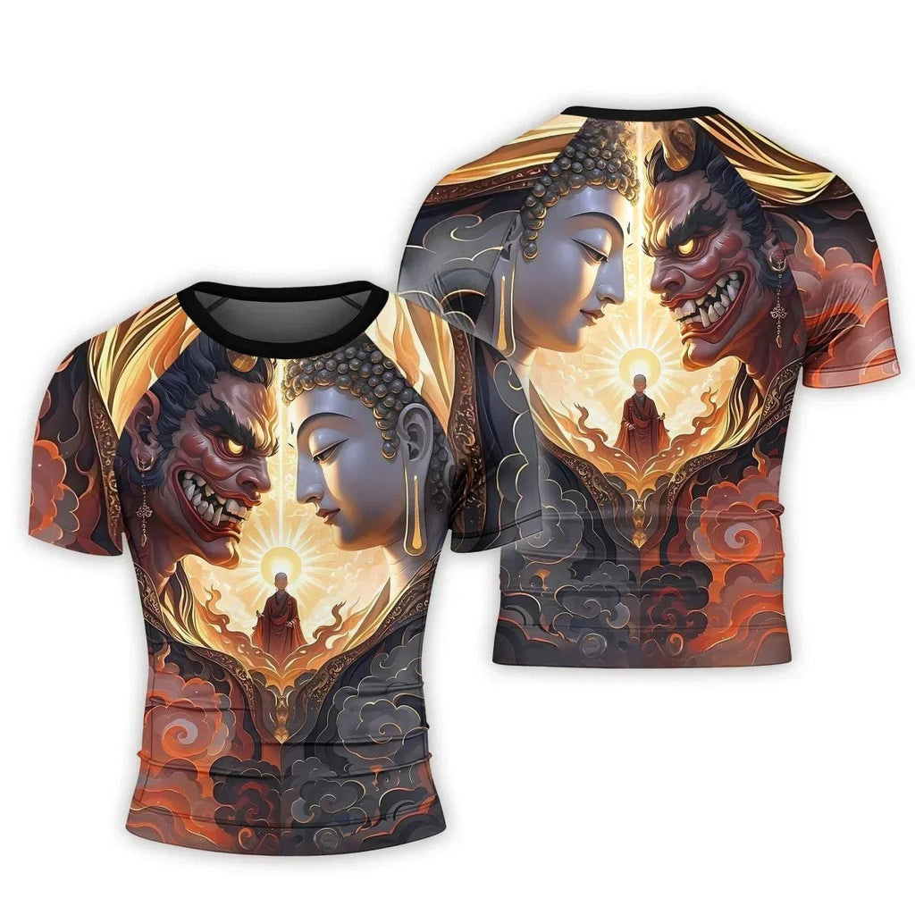 Buddha And Demon Men's Short Sleeve Rash Guard