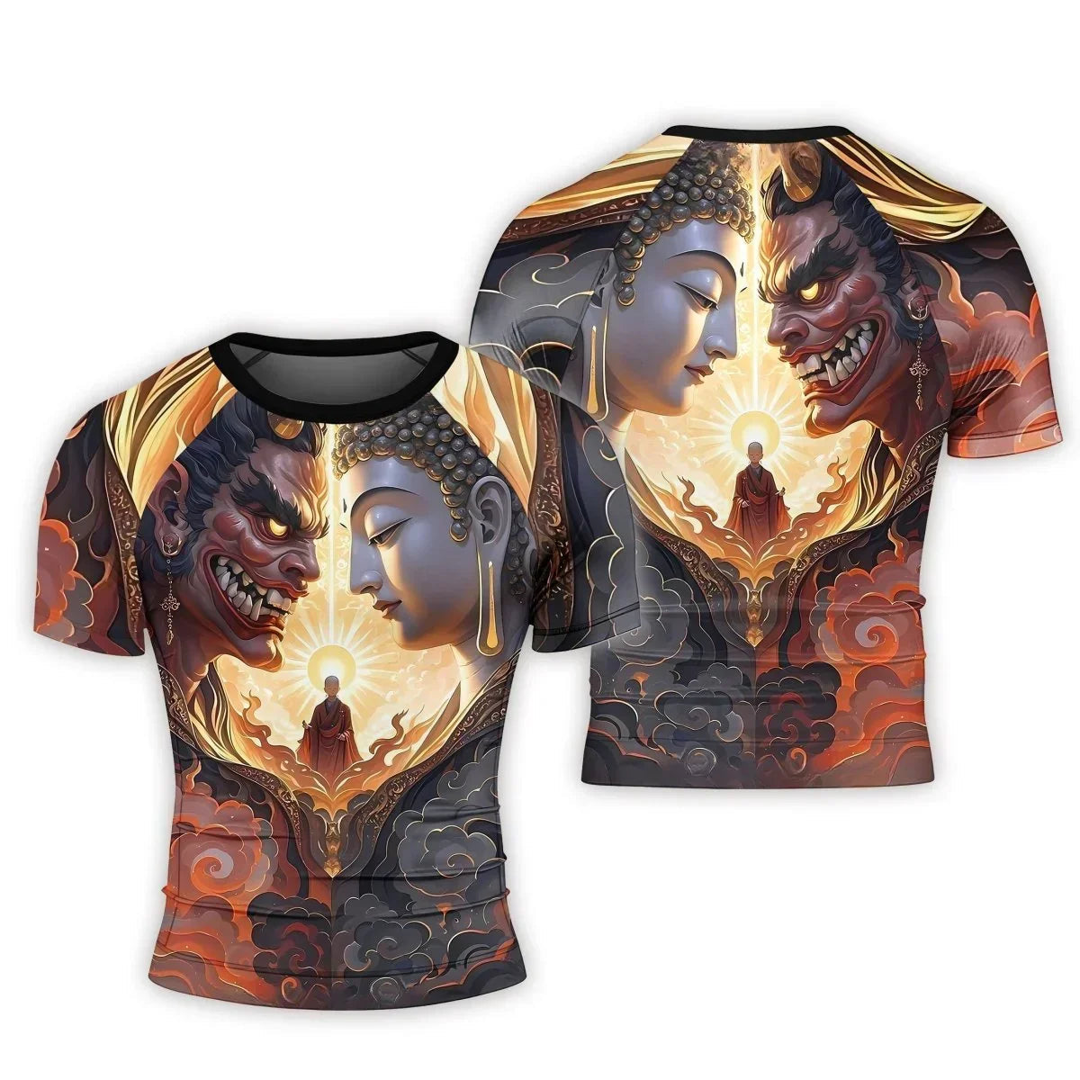 Buddha And Demon Men's Short Sleeve Rash Guard