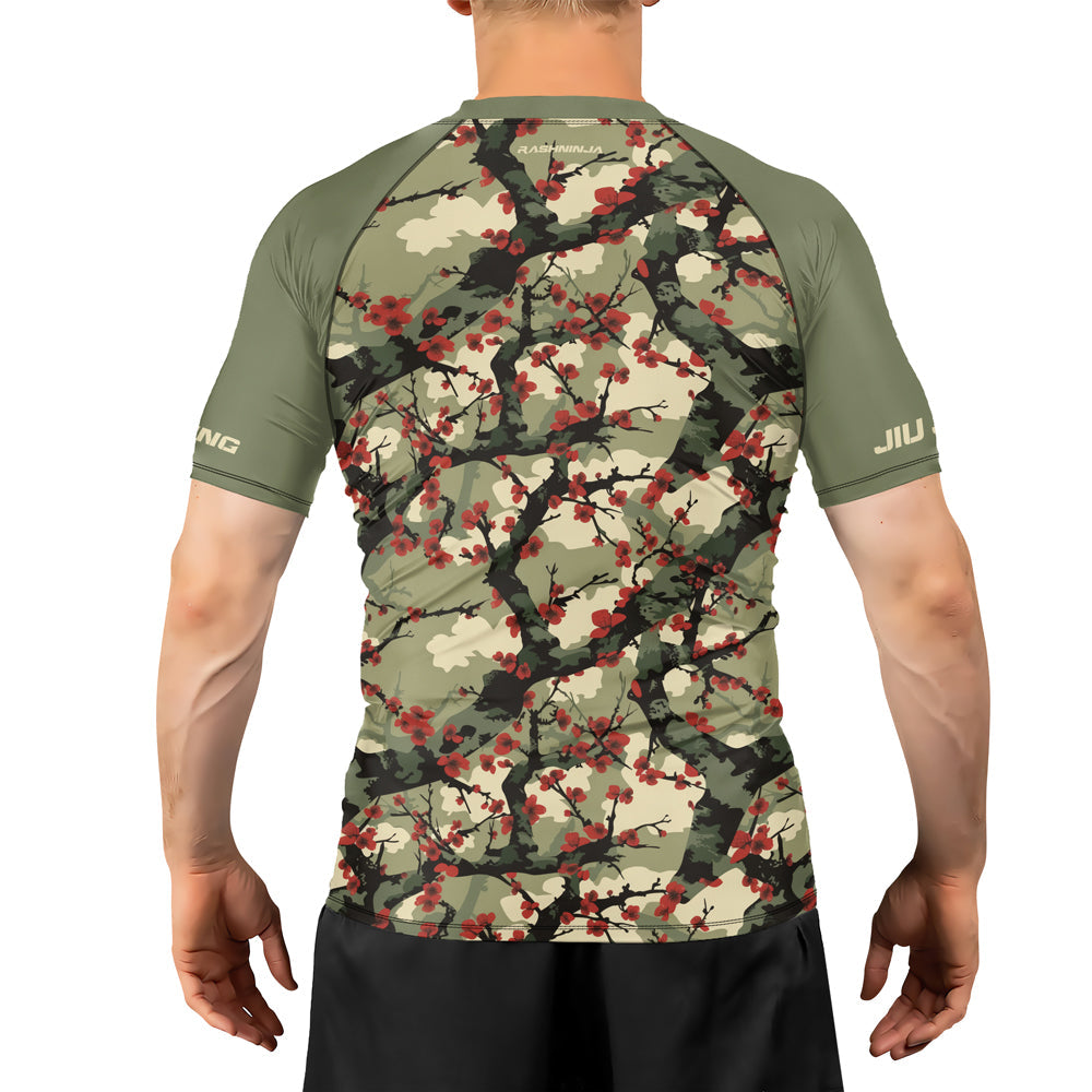 Rashninja Camouflage Cherry Blossom Drift Men's Short Sleeve Rash Guard