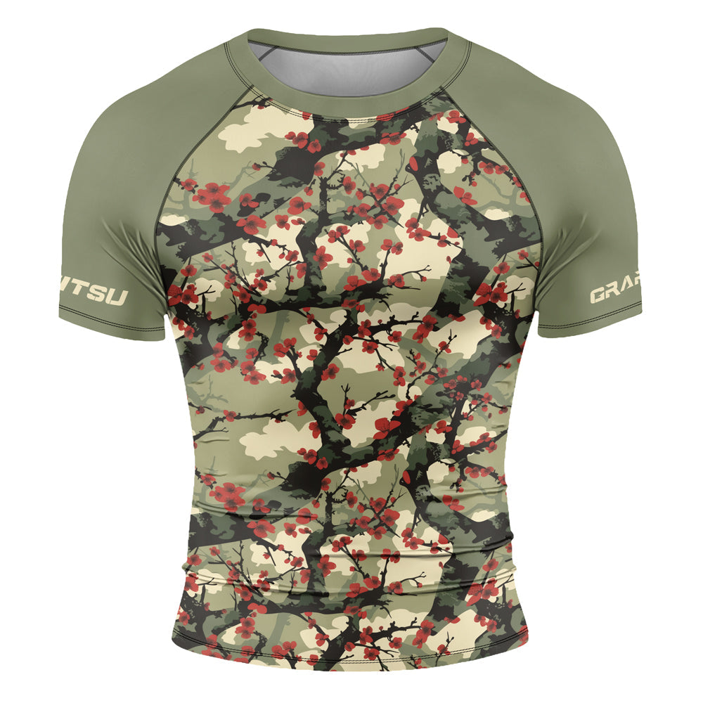 Rashninja Camouflage Cherry Blossom Drift Men's Short Sleeve Rash Guard