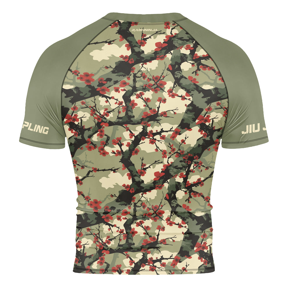 Rashninja Camouflage Cherry Blossom Drift Men's Short Sleeve Rash Guard