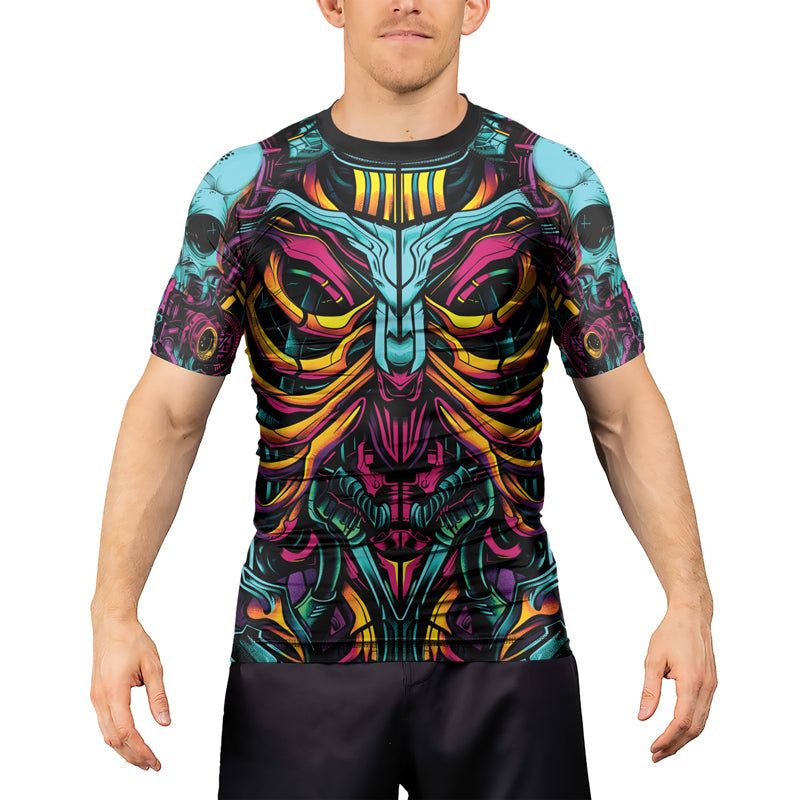 Rashninja Cyber Biomechanic Neon Multi Men's Short Sleeve Rash Guard