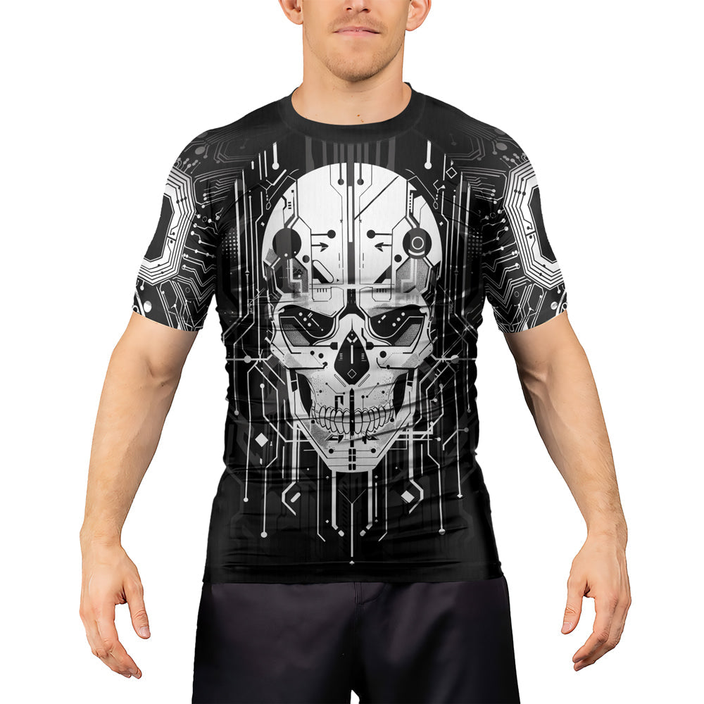 Rashninja Cyber Skull Circuit White Men's Short Sleeve Rash Guard