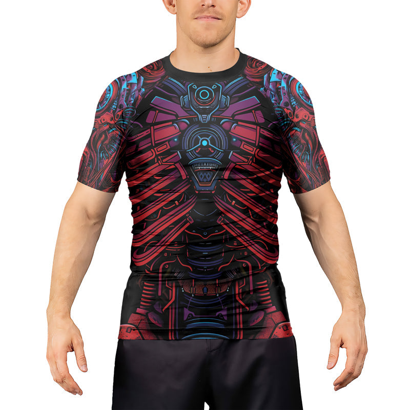 Rashninja Cyber Biomechanic Red Blue Men's Short Sleeve Rash Guard