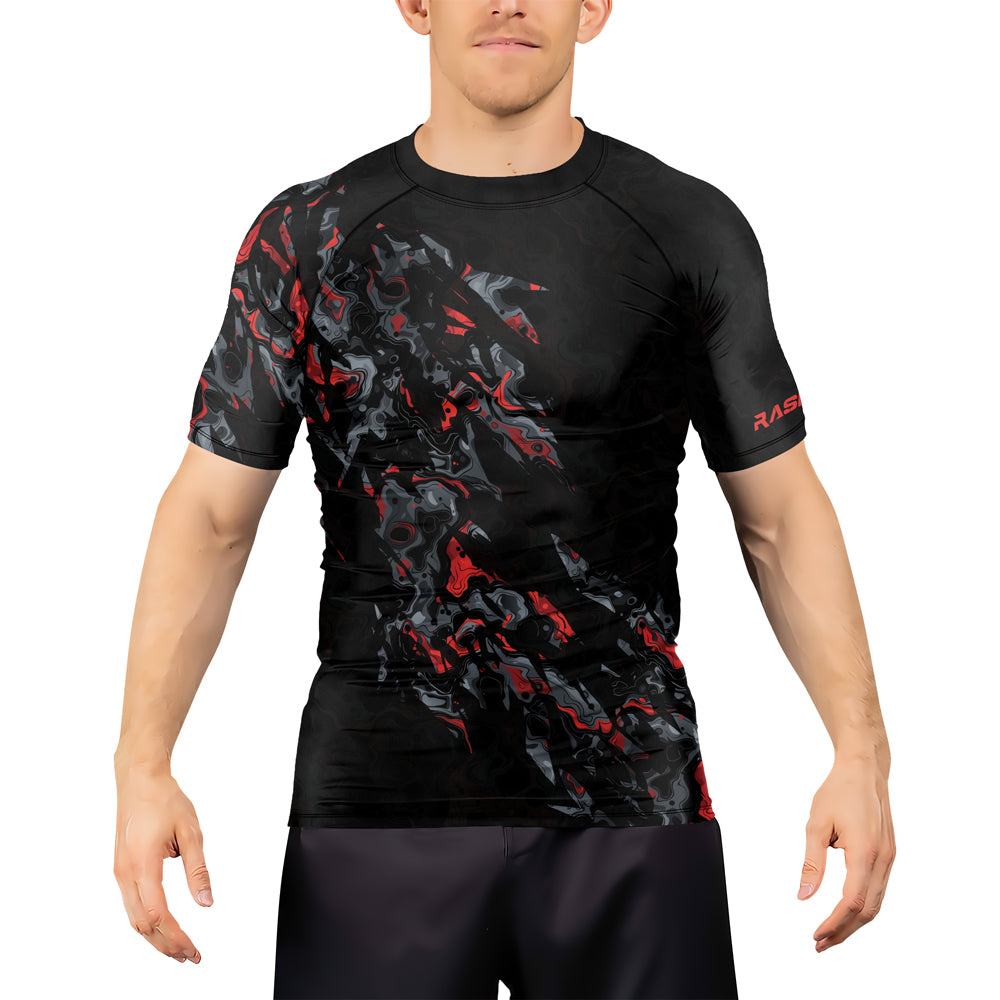 Rashninja Cyber Storm Red Men's Short Sleeve Rash Guard