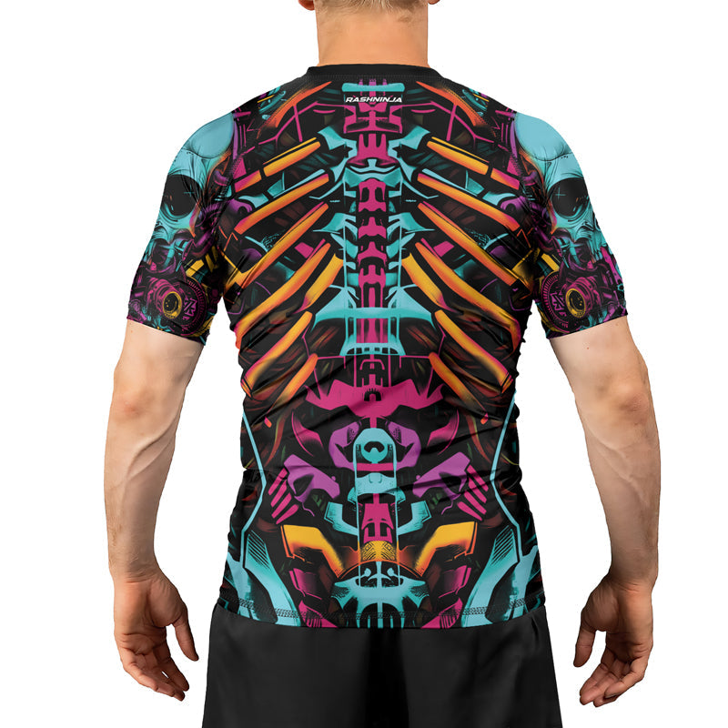 Rashninja Cyber Biomechanic Neon Multi Men's Short Sleeve Rash Guard