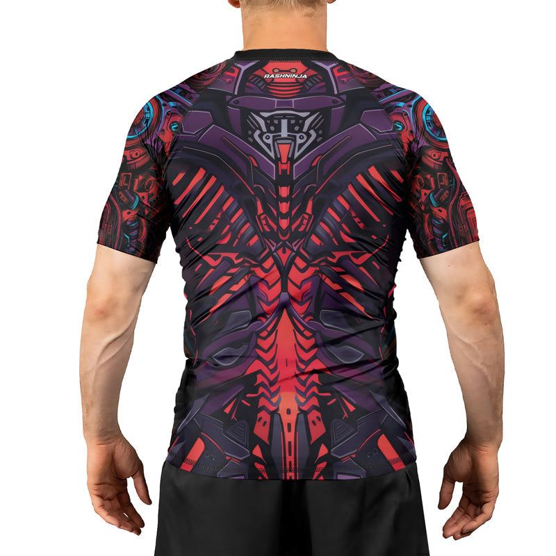 Rashninja Cyber Biomechanic Red Blue Men's Short Sleeve Rash Guard