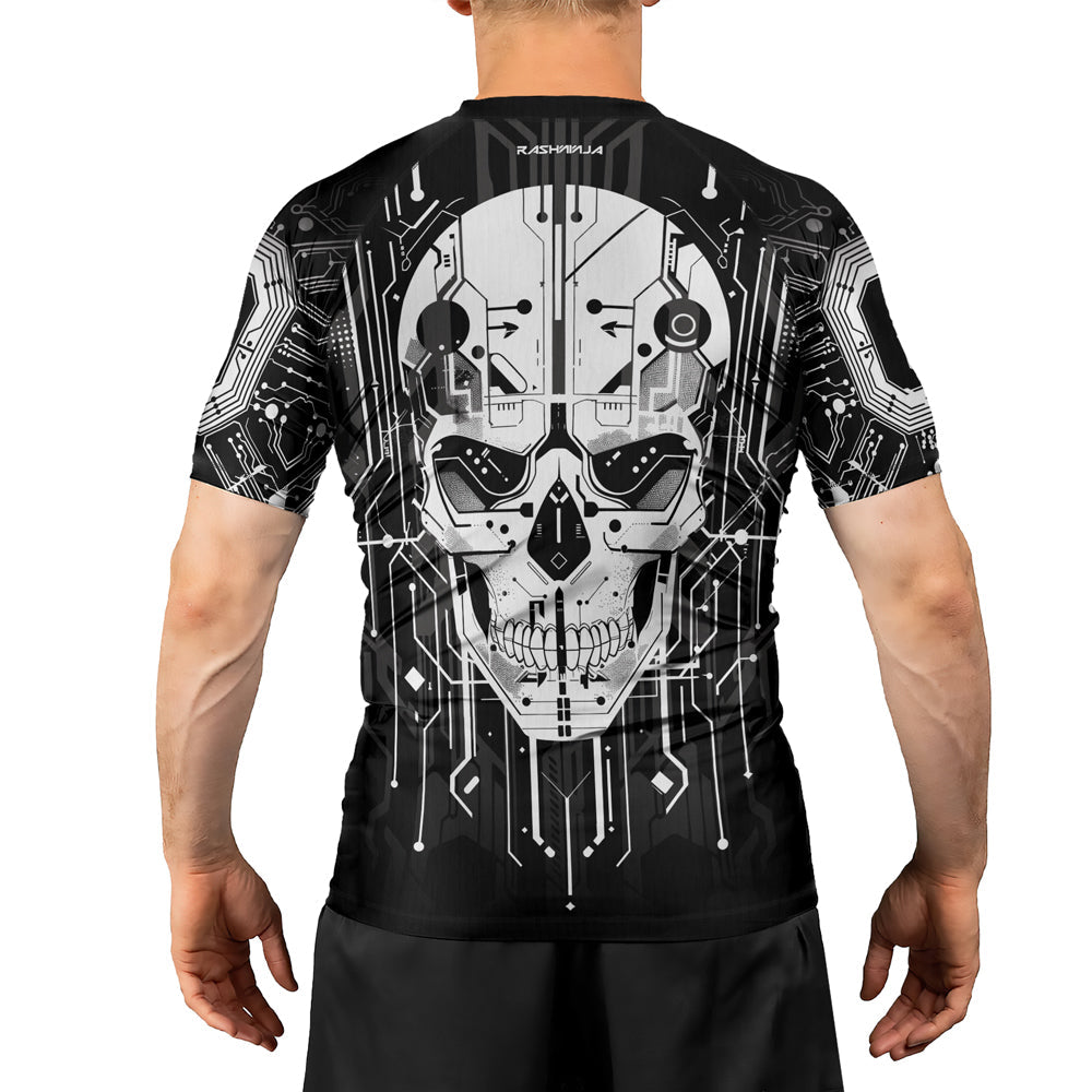 Rashninja Cyber Skull Circuit White Men's Short Sleeve Rash Guard