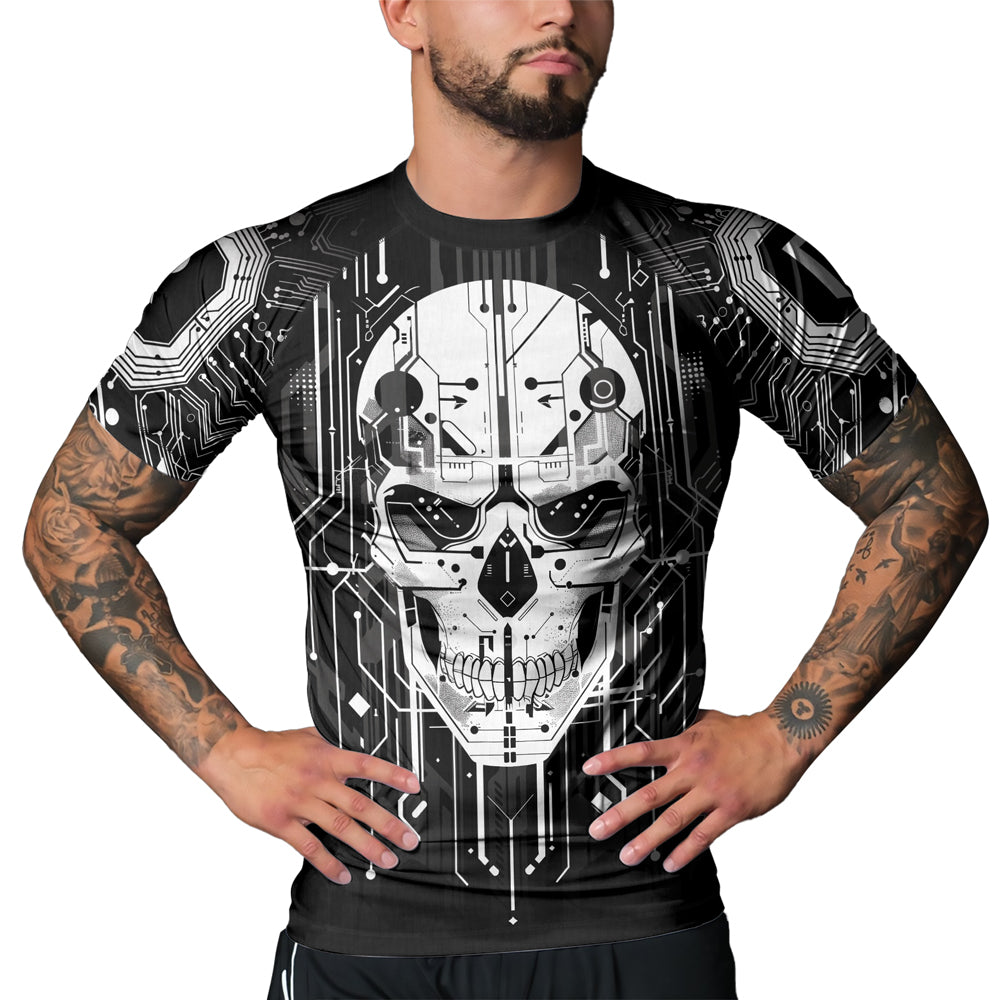 Rashninja Cyber Skull Circuit White Men's Short Sleeve Rash Guard