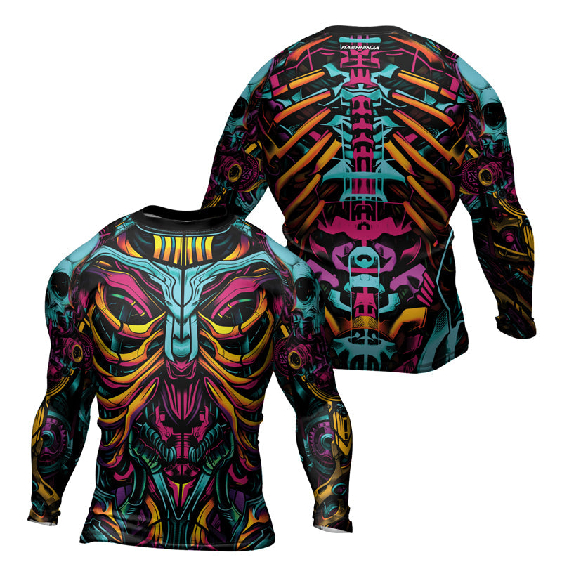 Rashninja Cyber Biomechanic Neon Multi Men's Long Sleeve Rash Guard