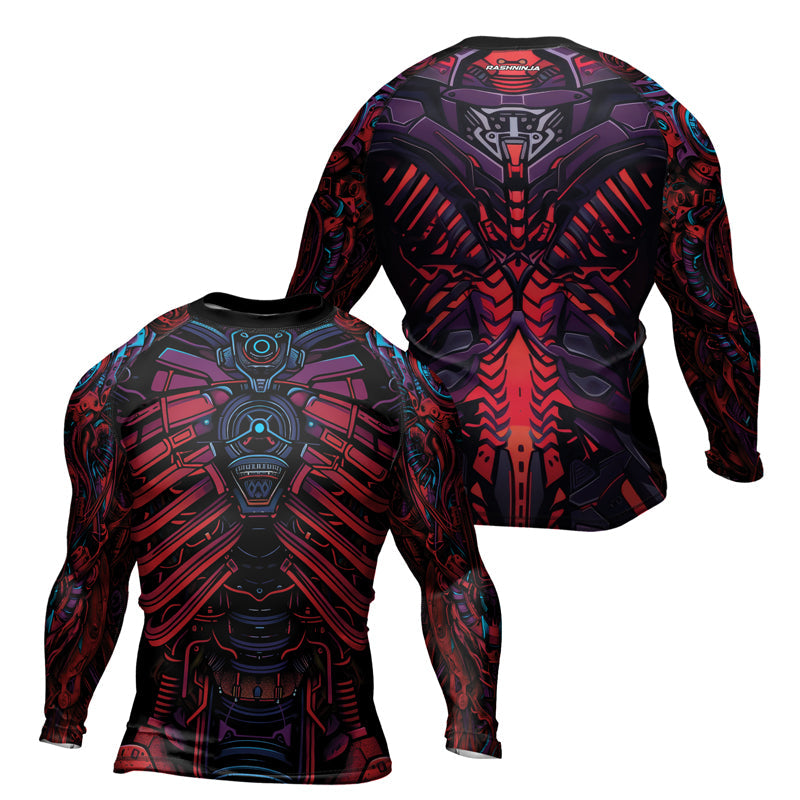 Rashninja Cyber Biomechanic Red Blue Men's Long Sleeve Rash Guard
