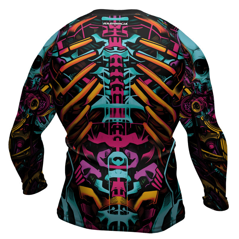 Rashninja Cyber Biomechanic Neon Multi Men's Long Sleeve Rash Guard