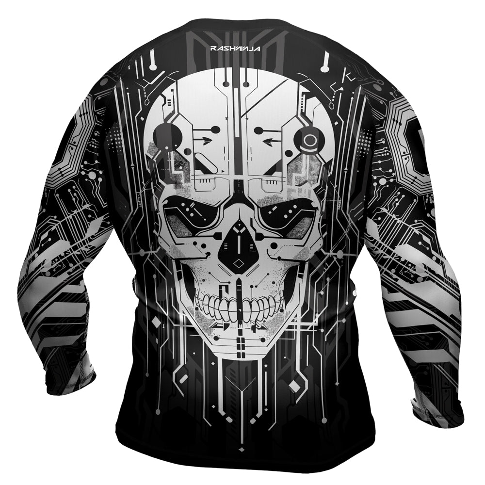 Rashninja Cyber Skull Circuit White Men's Long Sleeve Rash Guard