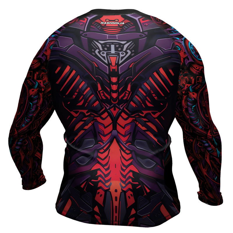 Rashninja Cyber Biomechanic Red Blue Men's Long Sleeve Rash Guard