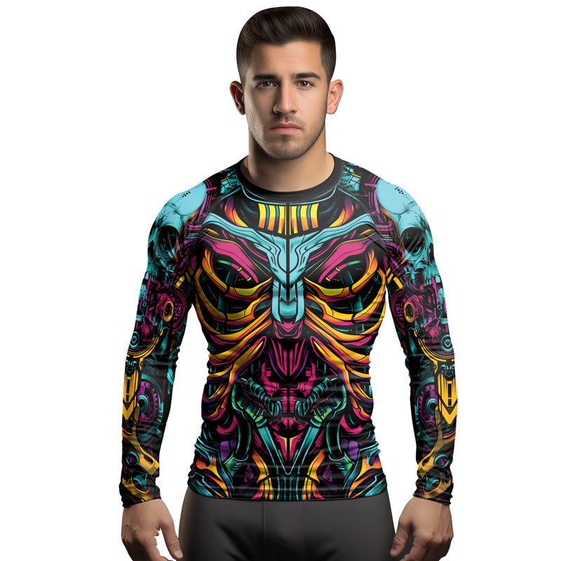 Rashninja Cyber Biomechanic Neon Multi Men's Long Sleeve Rash Guard