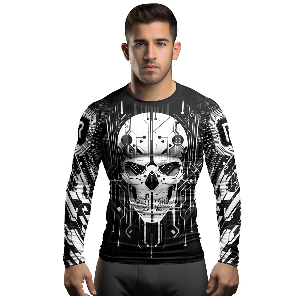 Rashninja Cyber Skull Circuit White Men's Long Sleeve Rash Guard