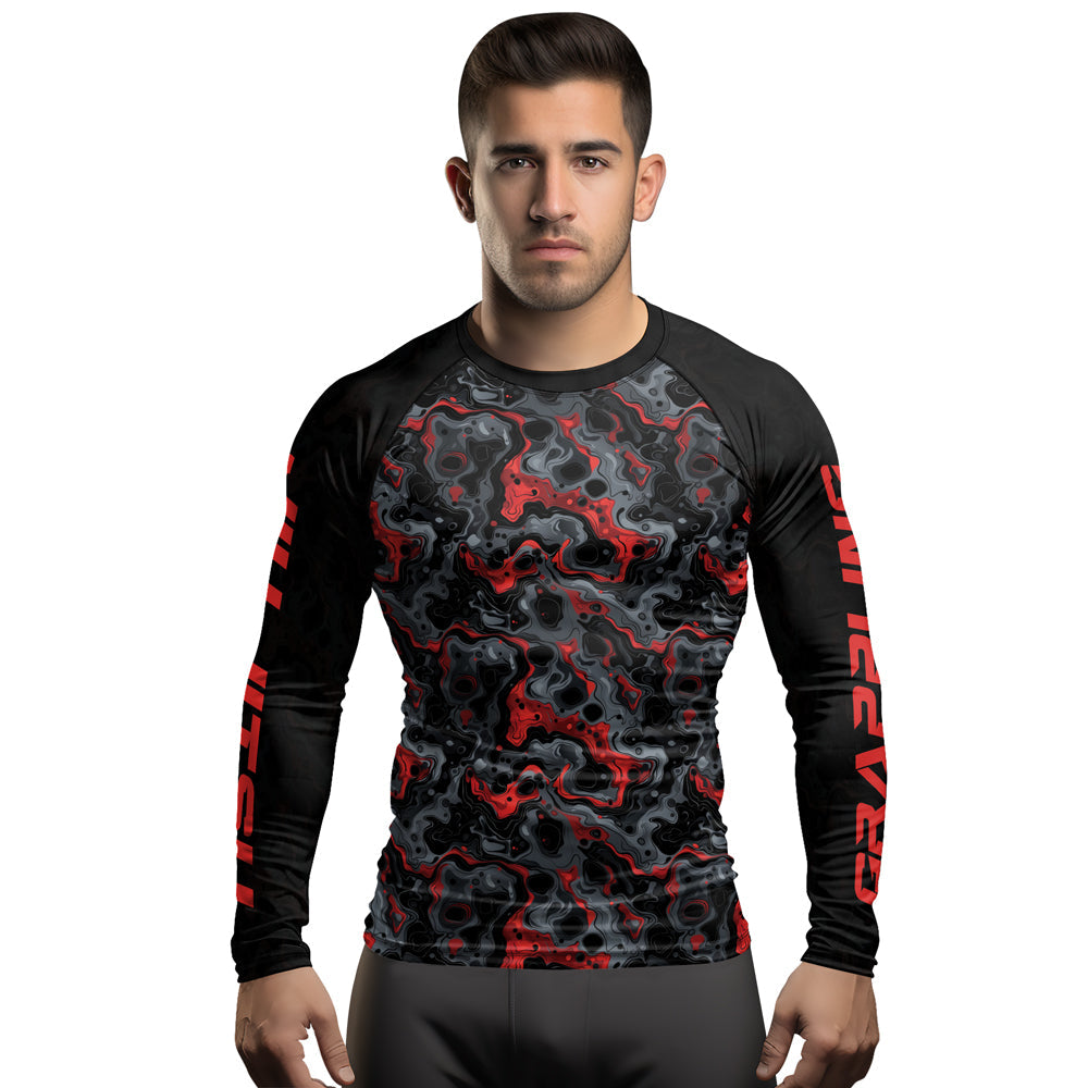 Rashninja Cyber Storm Red Men's Long Sleeve Rash Guard