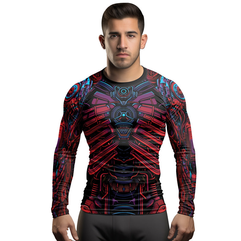 Rashninja Cyber Biomechanic Red Blue Men's Long Sleeve Rash Guard