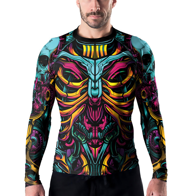 Rashninja Cyber Biomechanic Neon Multi Men's Long Sleeve Rash Guard
