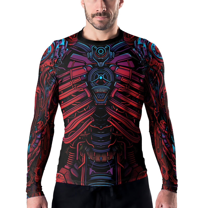 Rashninja Cyber Biomechanic Red Blue Men's Long Sleeve Rash Guard