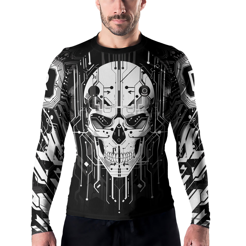 Rashninja Cyber Skull Circuit White Men's Long Sleeve Rash Guard