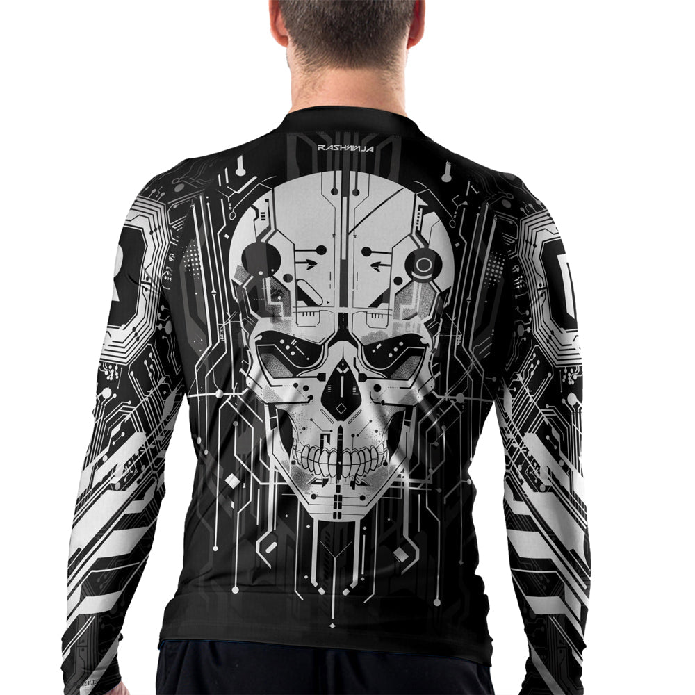 Rashninja Cyber Skull Circuit White Men's Long Sleeve Rash Guard