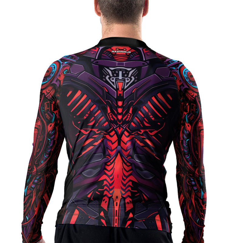 Rashninja Cyber Biomechanic Red Blue Men's Long Sleeve Rash Guard