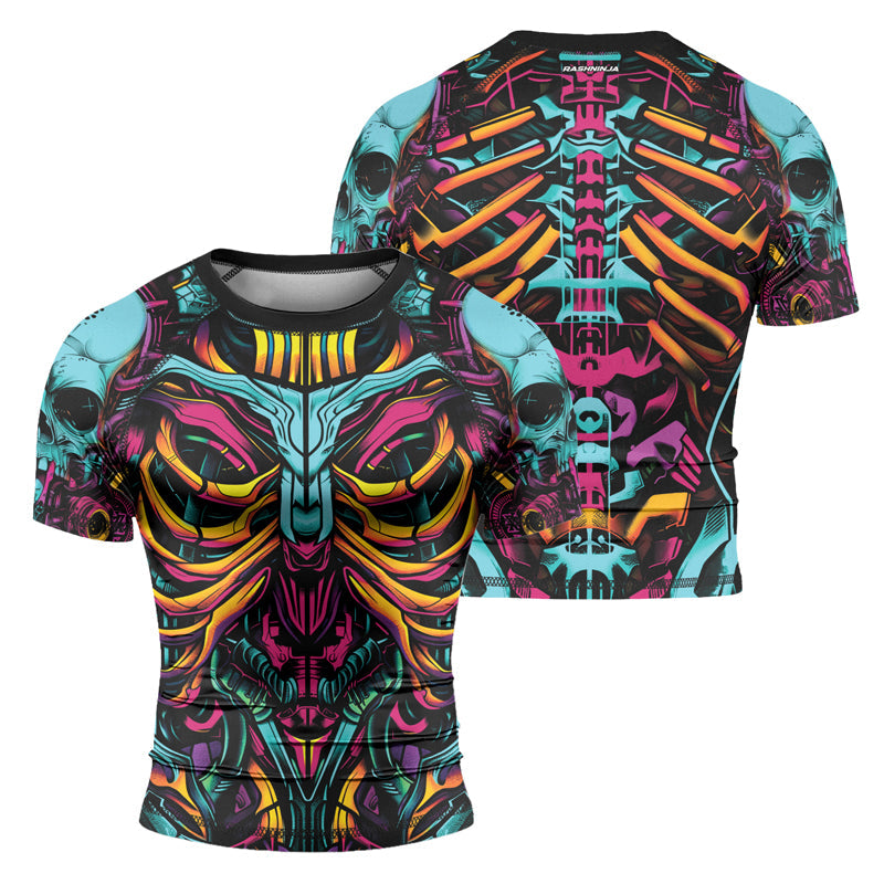 Rashninja Cyber Biomechanic Neon Multi Men's Short Sleeve Rash Guard
