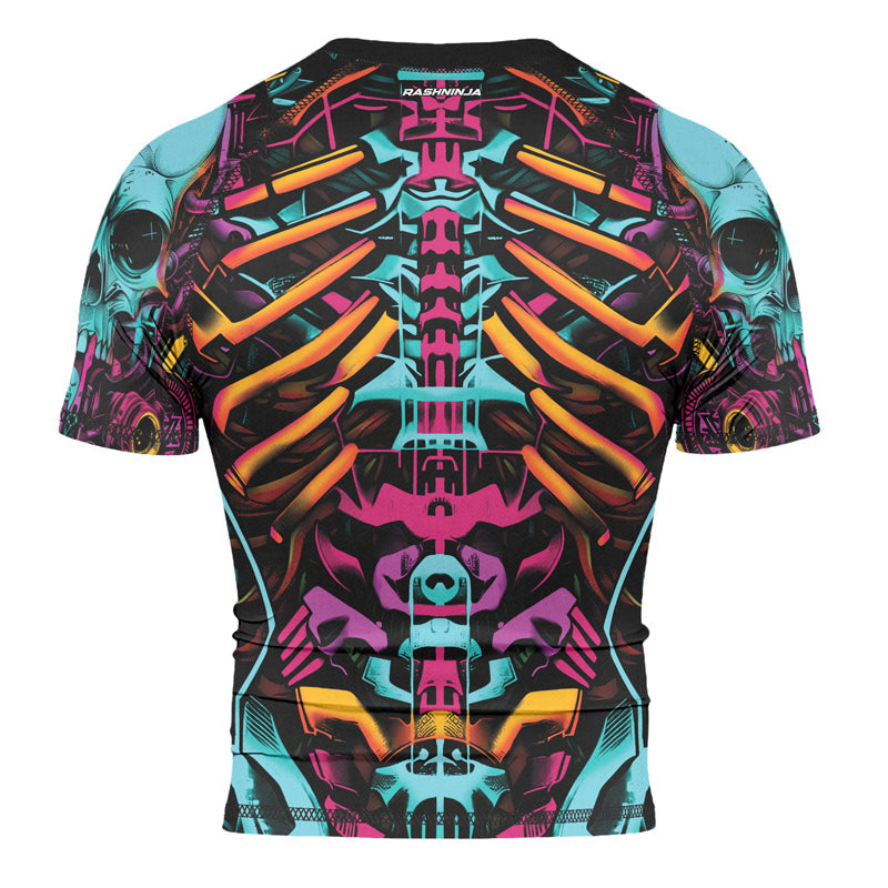 Rashninja Cyber Biomechanic Neon Multi Men's Short Sleeve Rash Guard