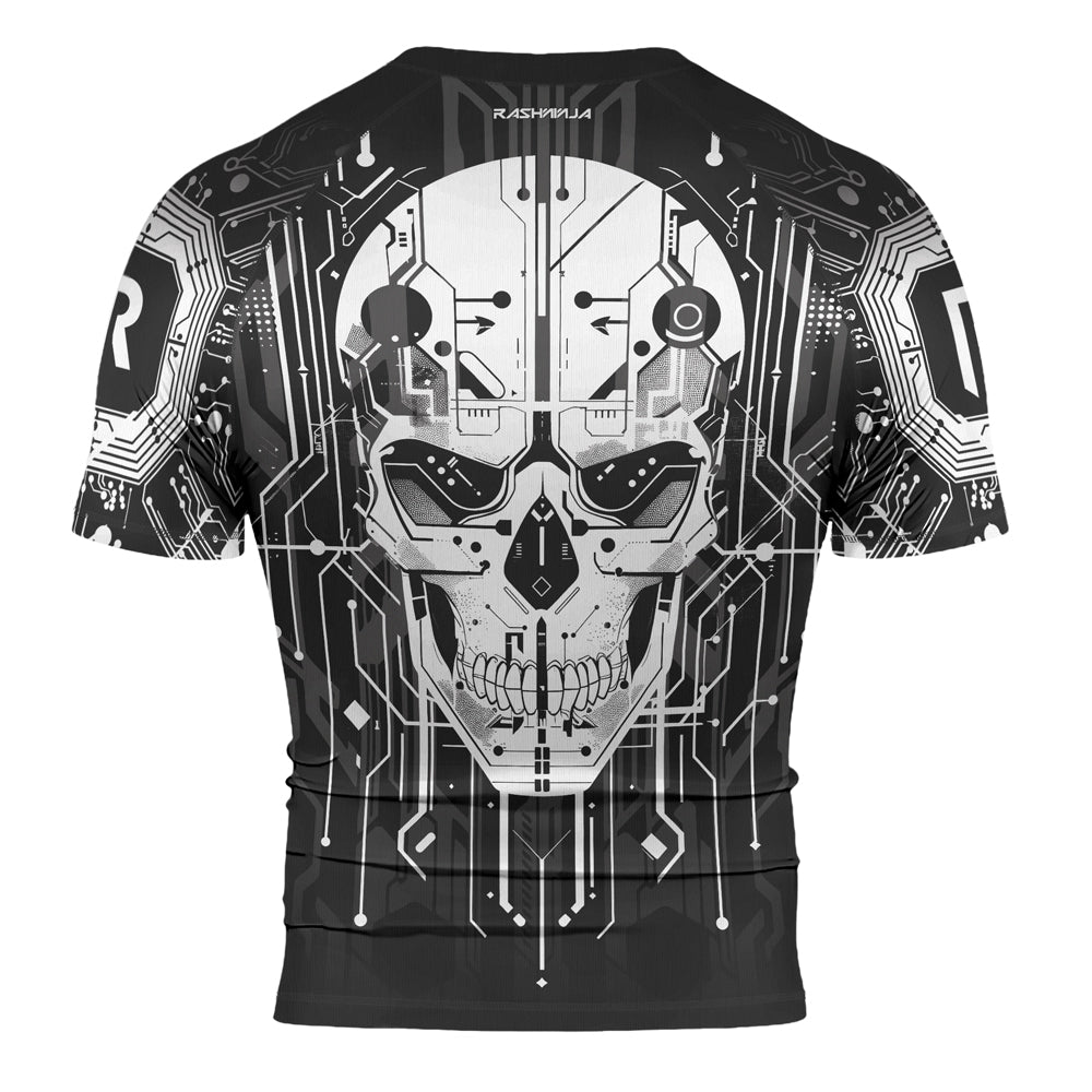 Rashninja Cyber Skull Circuit White Men's Short Sleeve Rash Guard
