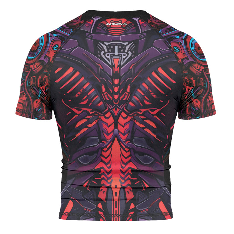 Rashninja Cyber Biomechanic Red Blue Men's Short Sleeve Rash Guard