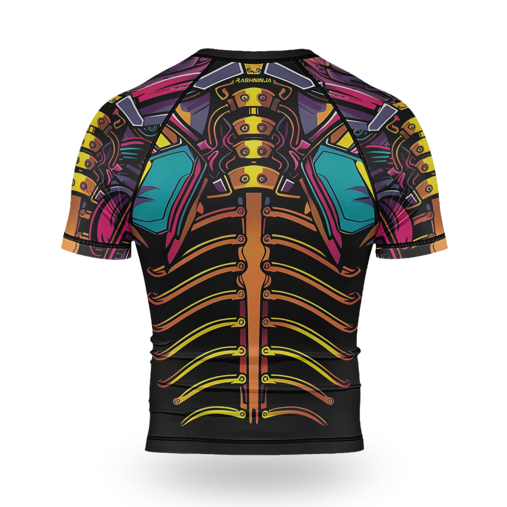 Rashninja Cyber Biomechanic Neon Spine Men's Short Sleeve Rash Guard