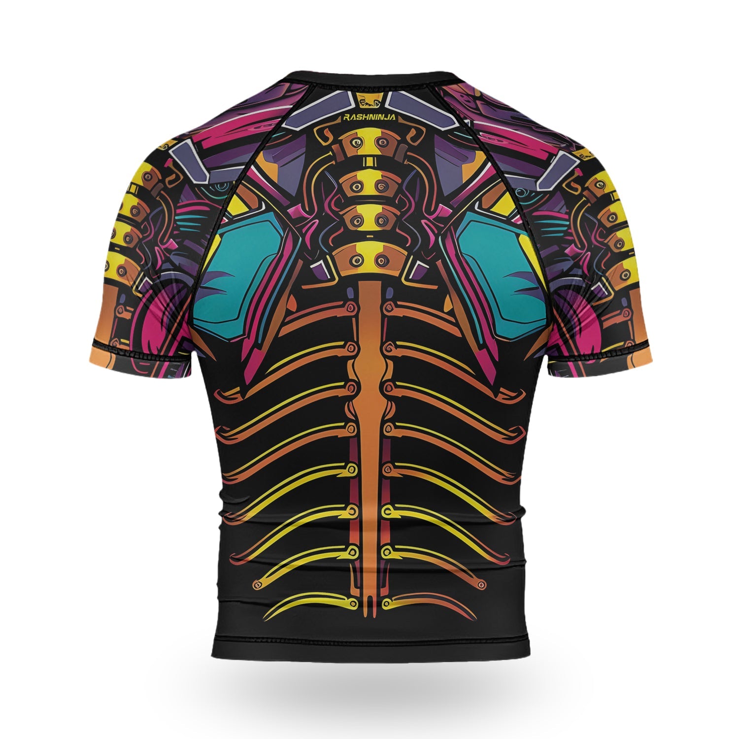 Rashninja Cyber Biomechanic Neon Spine Men's Short Sleeve Rash Guard