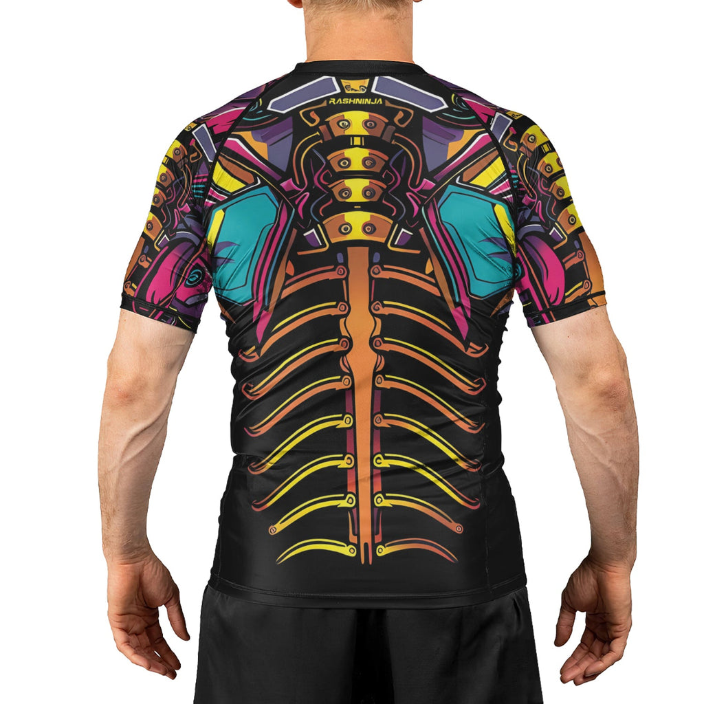 Rashninja Cyber Biomechanic Neon Spine Men's Short Sleeve Rash Guard