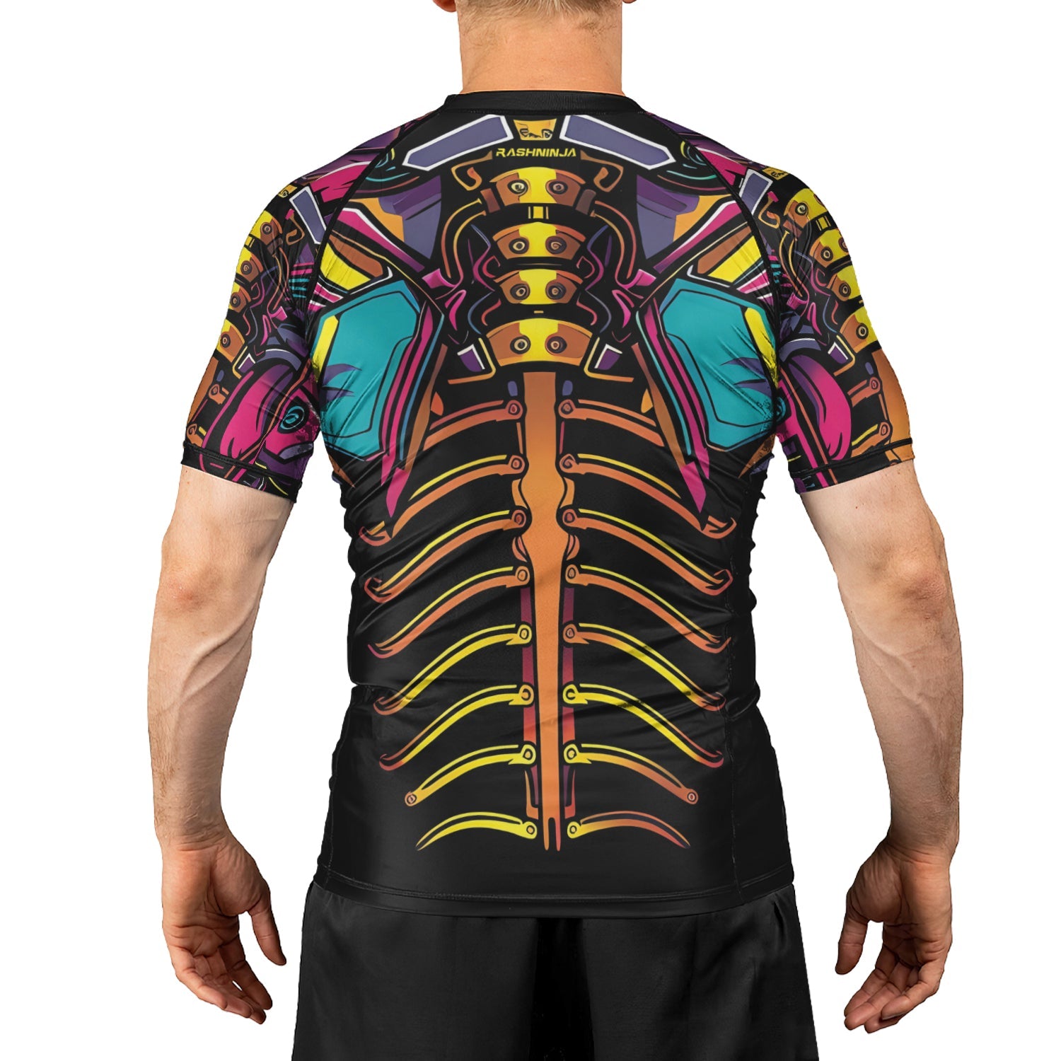 Rashninja Cyber Biomechanic Neon Spine Men's Short Sleeve Rash Guard