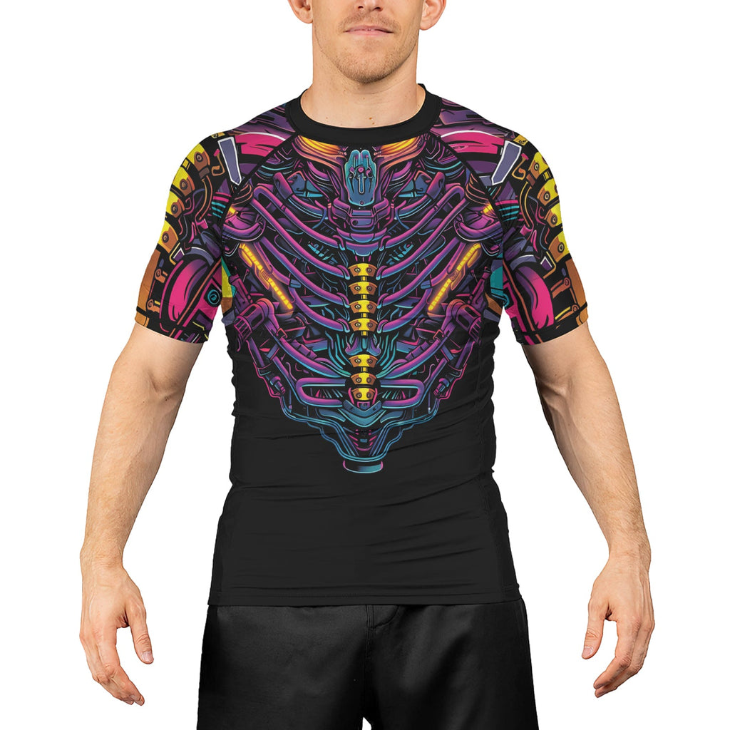 Rashninja Cyber Biomechanic Neon Spine Men's Short Sleeve Rash Guard
