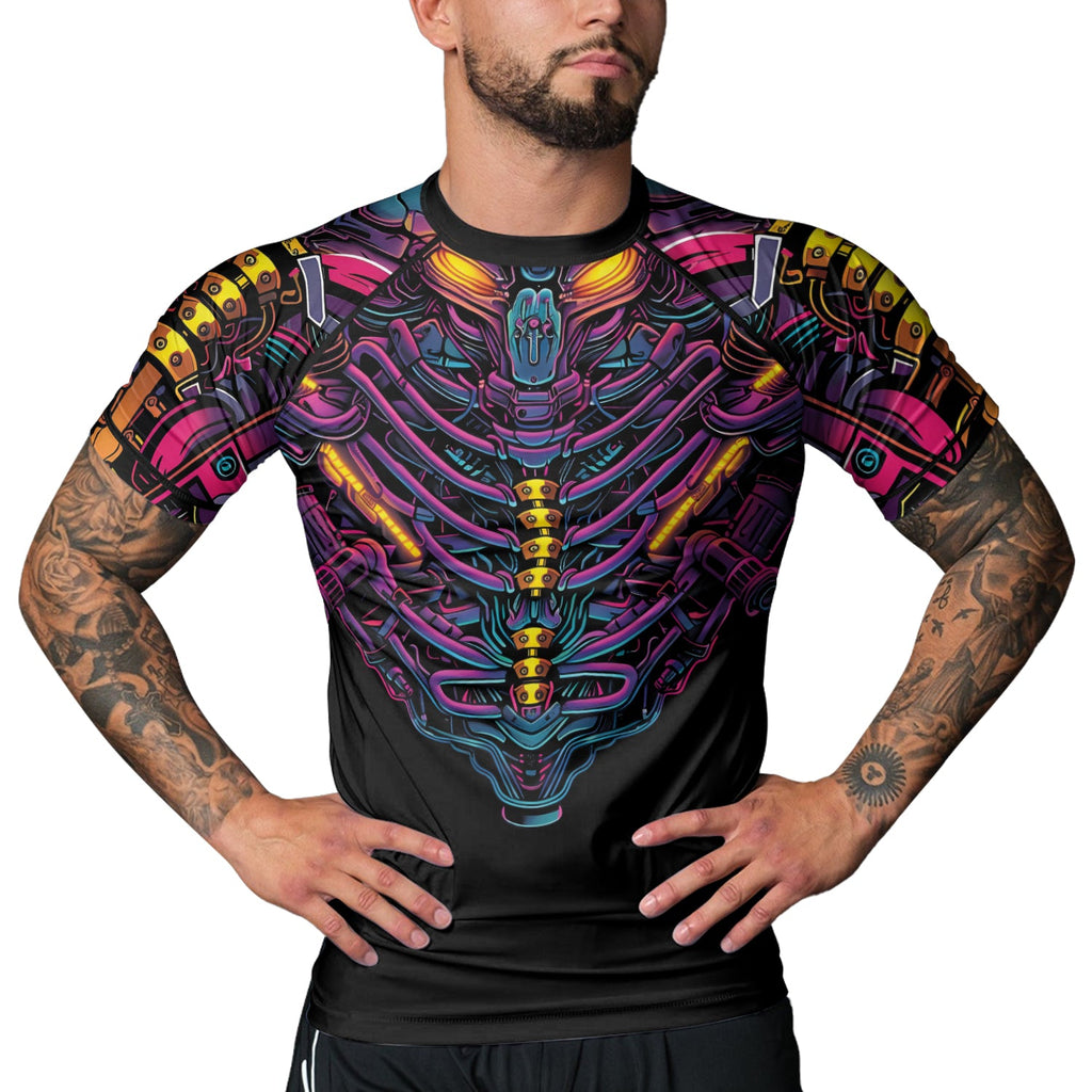 Rashninja Cyber Biomechanic Neon Spine Men's Short Sleeve Rash Guard