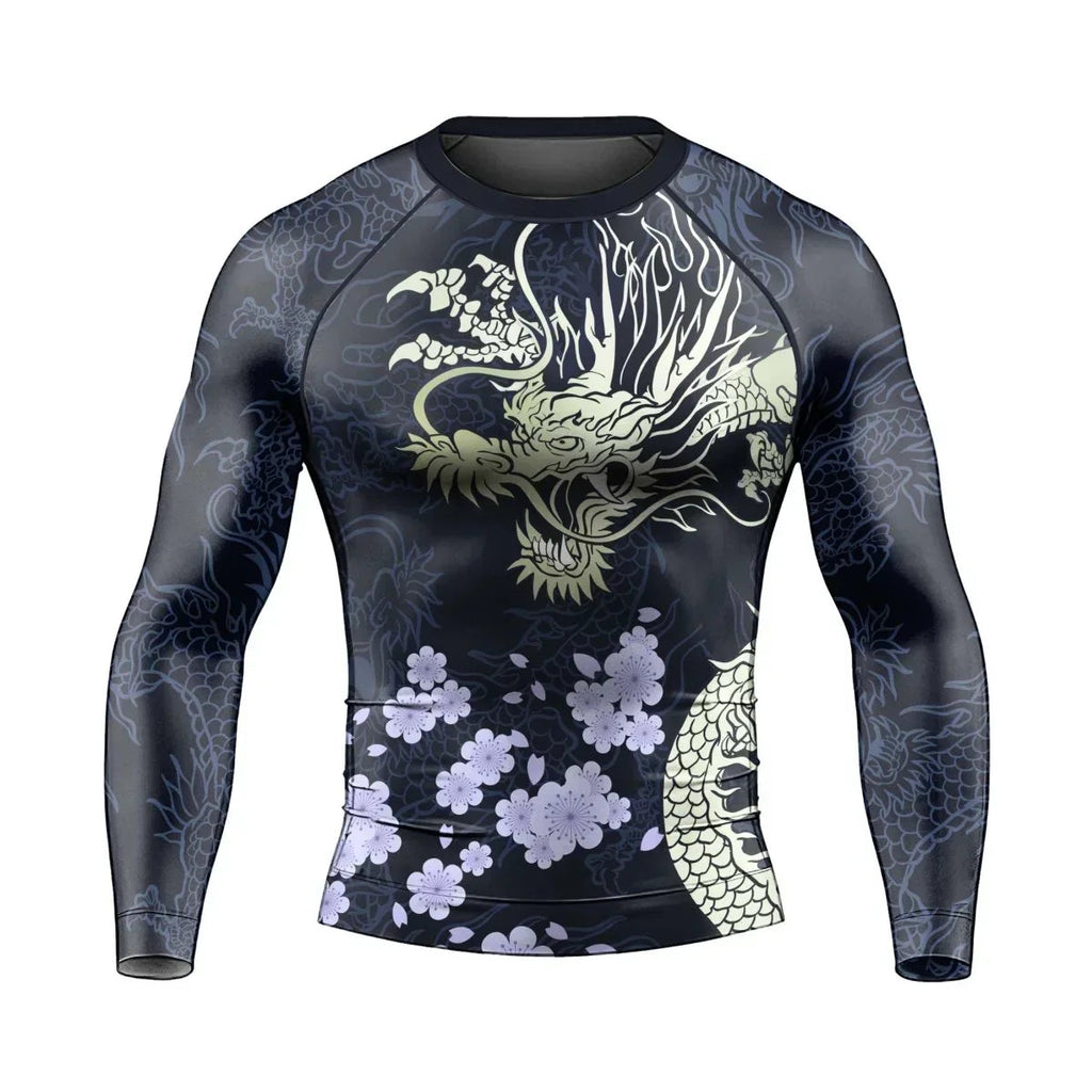 Cherry Blossom Dragon Men's Long Sleeve Rash Guard