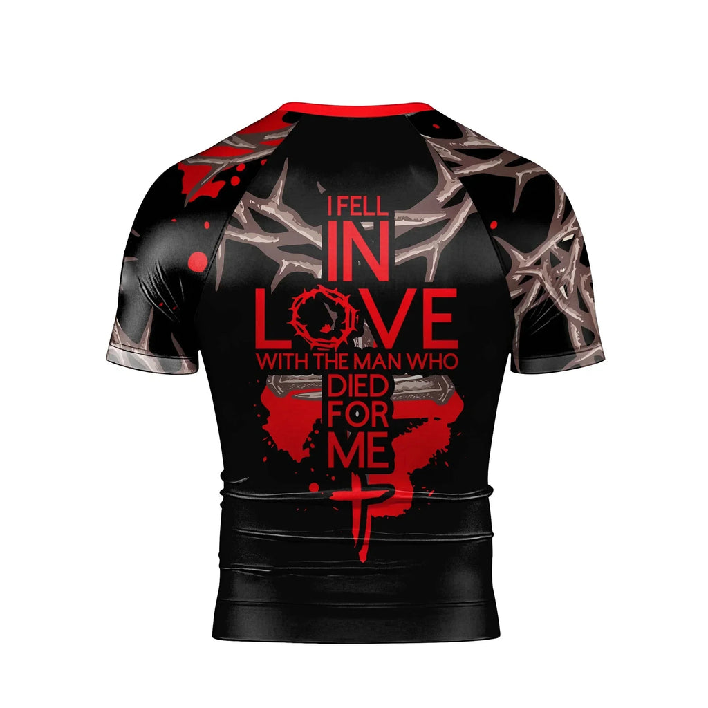 Christ Fell in Love With Human Men's Short Sleeve Rash Guard