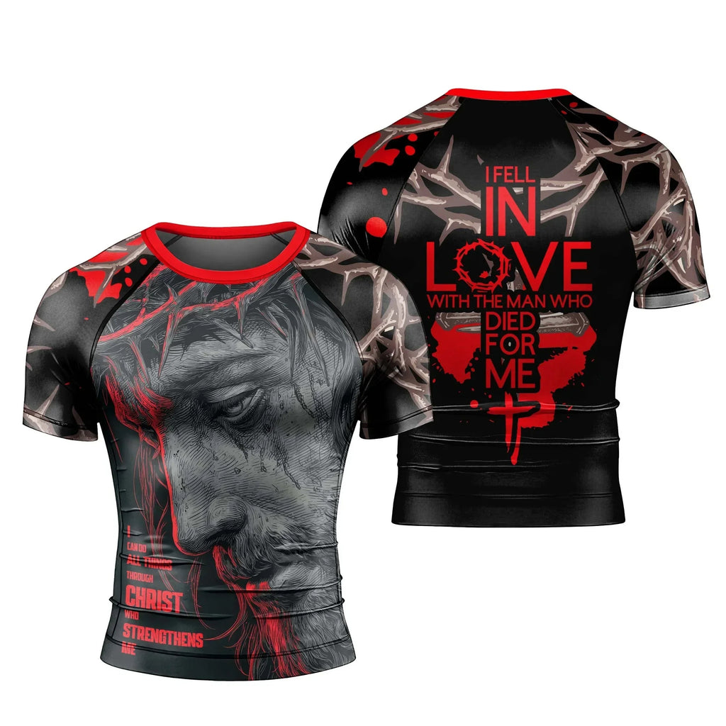 Christ Fell in Love With Human Men's Short Sleeve Rash Guard