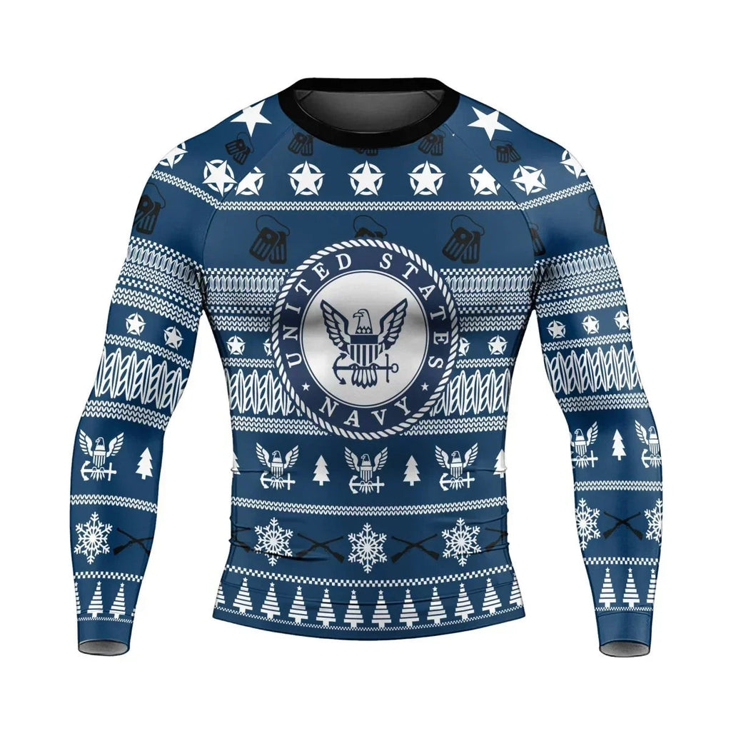 Christmas Navy Men's Long Sleeve Rash Guard