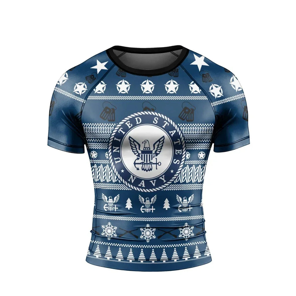 Christmas Navy Men's Short Sleeve Rash Guard