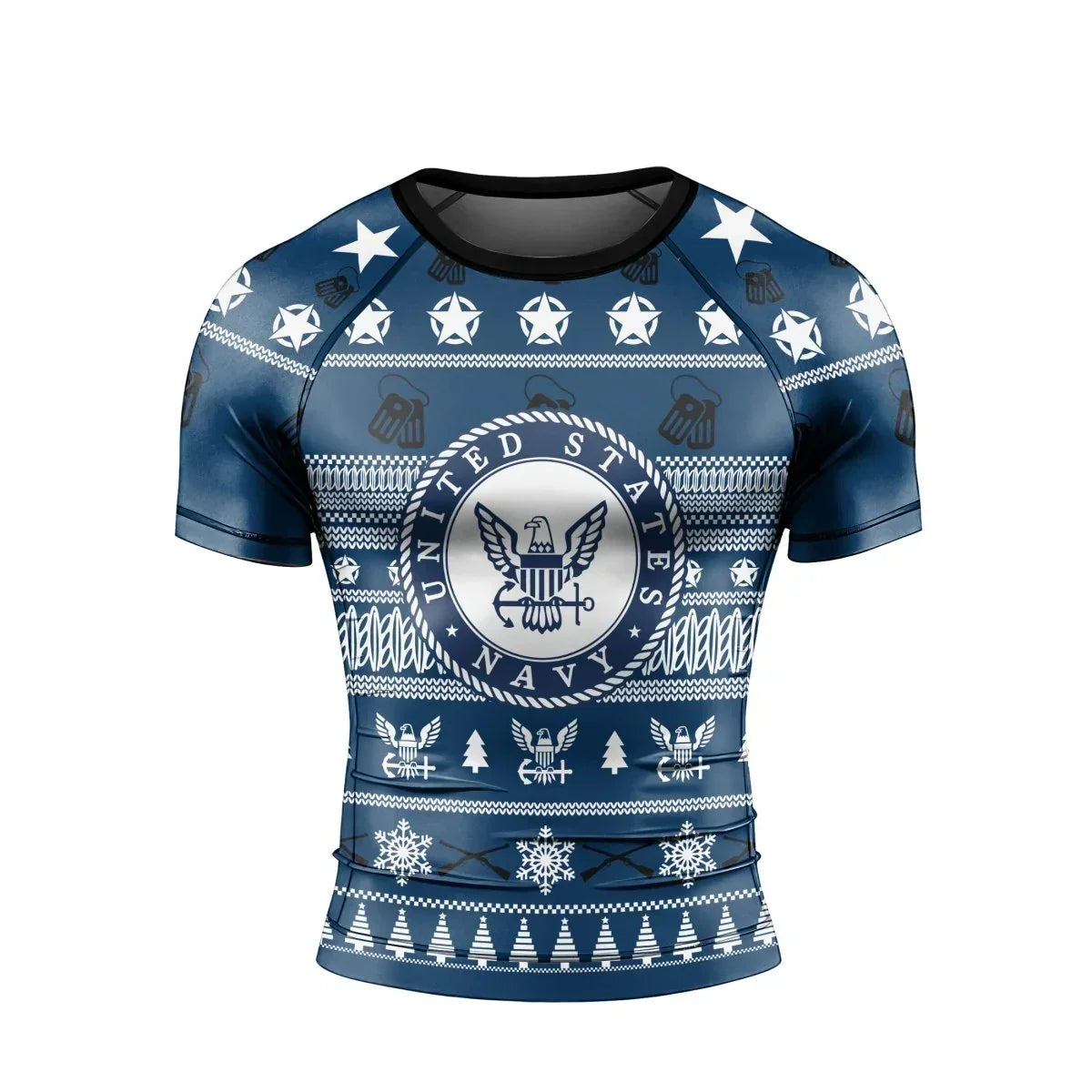 Christmas Navy Men's Short Sleeve Rash Guard