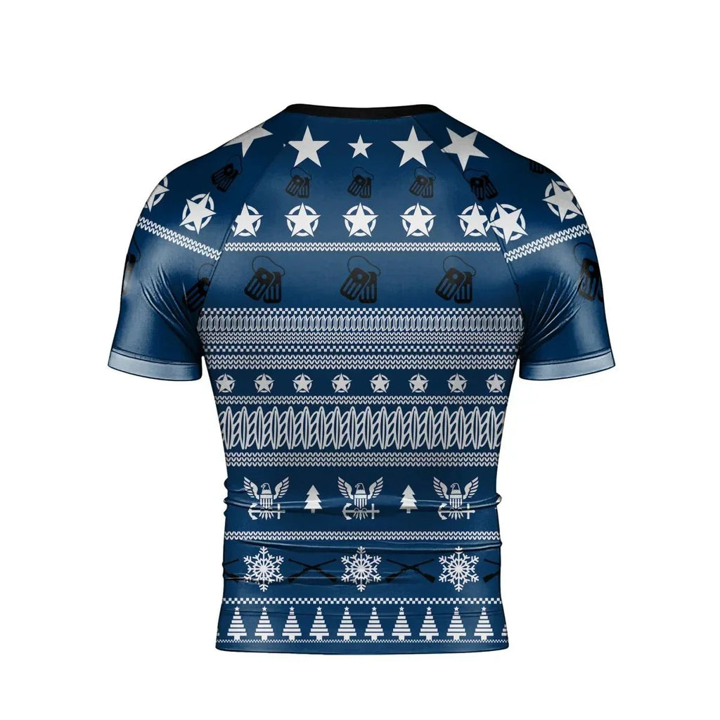 Christmas Navy Men's Short Sleeve Rash Guard