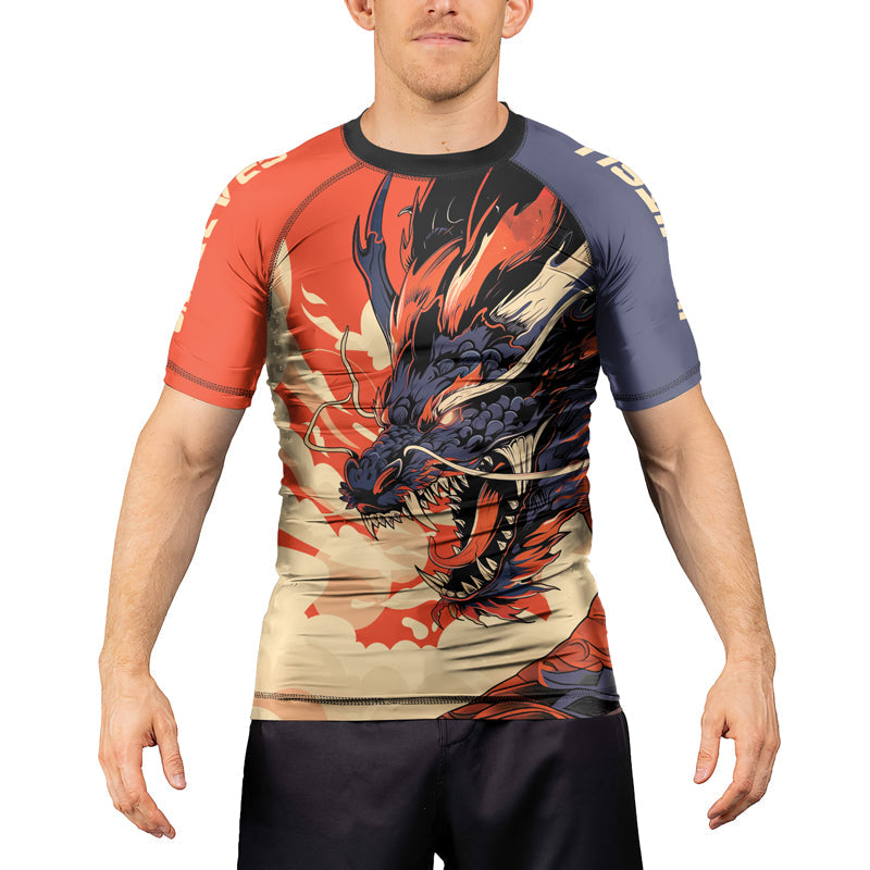 Rashninja Dragon Red Beige Men's Short Sleeve Rash Guard