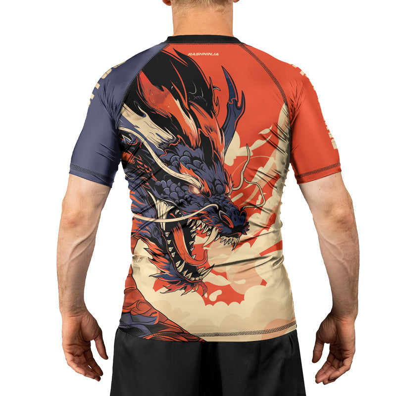 Rashninja Dragon Red Beige Men's Short Sleeve Rash Guard