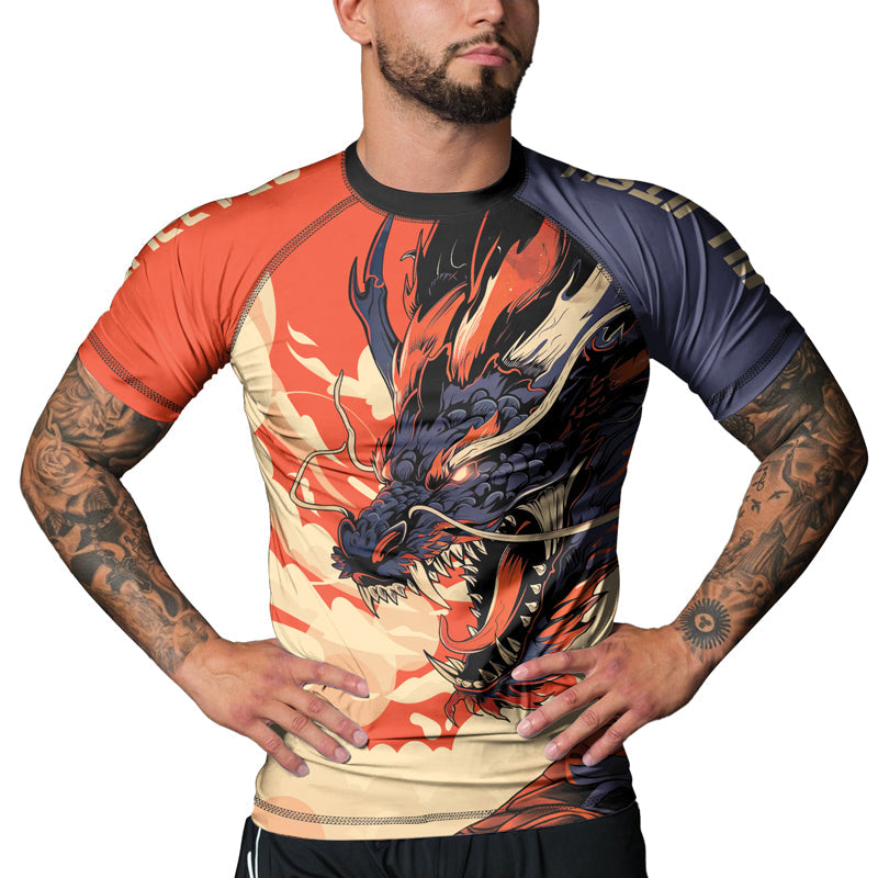 Rashninja Dragon Red Beige Men's Short Sleeve Rash Guard